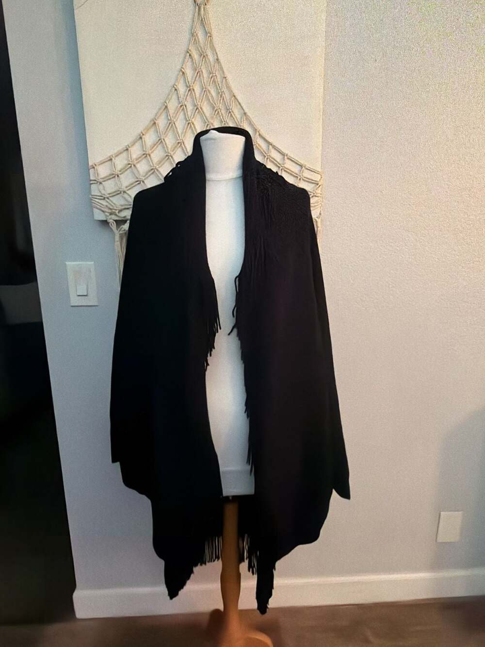 Layers by Lizden Plus One Size Black Fringe Open Cardigan Wrap